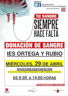 Donacion de Sangre en IES Ortega y Rubio en Mula